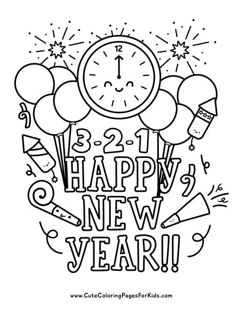 New Year's Coloring Pages: Free Printables for 2024 - Cute Coloring Pages For Kids Turkey Coloring, New Year's Eve Crafts, 2025 Planner, New Year Coloring Pages, New Year Art, Winter Words, New Year Pictures, Hello Kitty Coloring, Baby Painting