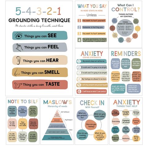 PRICES MAY VARY. Mental Behavioral Therapy Posters - Turn your space into a peaceful sanctuary with our mental health posters. This set of 9 posters measures 08x12 inches. Speech Therapy: Help children deal with negative emotions constructively with these emotion posters. Perfect for a calm corner classroom, calm down corner, or as therapy office decoration.Help children better understand their emotional world. Educational Posters: Mental Health Poster Decoding emotions for kids with this colorf Kids Therapy Office, What Can I Control, Control Emotions, Kids Therapy, Emotions Chart, Recreational Therapist, Counselling Tools, Wall Art Classroom, Health Posters