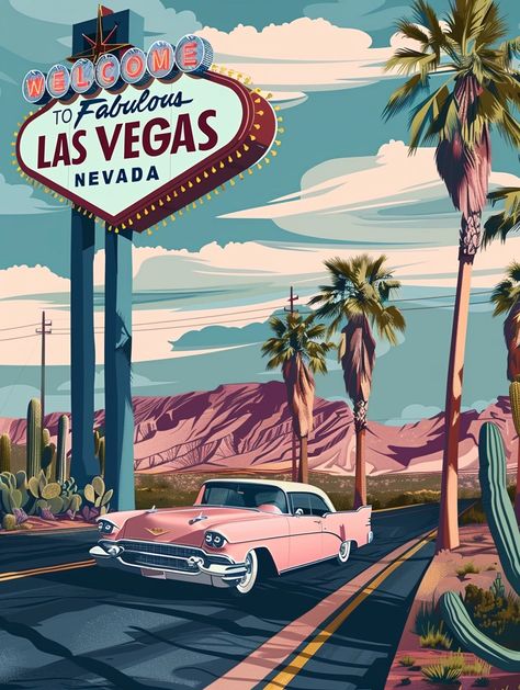 🎨🌟Learn How to Create Amazing Images in Midjourney - Go to Link in my Bio🖱️🔗 Drive Illustration, Retro Las Vegas, Money Design Art, 50s Art, Poster Vintage Retro, Travel Collage, Love Collage, Retro Graphic Design, Retro Artwork