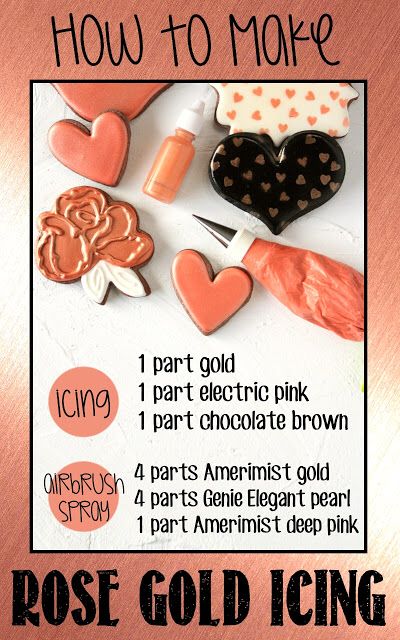 how to make ROSE GOLD icing Rose Gold Icing, Make Rose Gold, Gold Icing, Icing Color Chart, Colored Frosting, Cookie Decorating Tutorial, Cookie Techniques, Frosting Colors, How To Make Rose