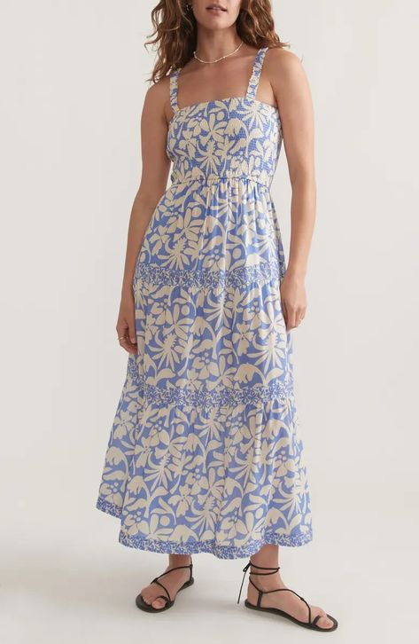 Marine Layer Selene Floral Smocked Tiered Maxi Sundress | Nordstrom Maxi Sundress, Marine Layer, Flowy Maxi Dress, Shopping Event, Sleeveless Pullover, Layer Dress, Maxi Dress Blue, Mixing Prints, Sundress