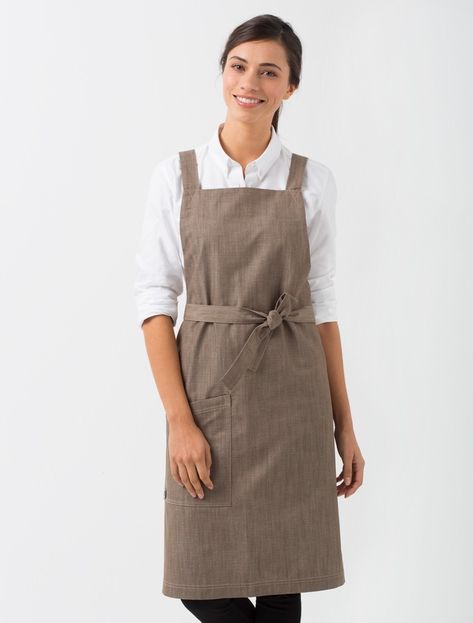 Assistant Outfit, Shop Reference, Baker Clothes, Cake Shop Design, Brown Apron, Cafe Apron, Employee Uniform, The Fade, Bib Apron