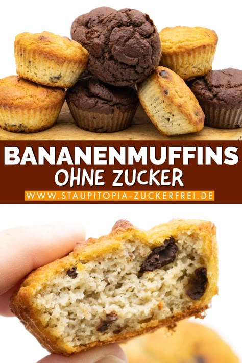 Diese gesunden Bananenmuffins ohne Zucker sind perfekt, wenn du Lust hast ein paar Muffins auf die Schnelle zu backen. Sie sind schön saftig, super lecker und zum Backen brauchst du gerade einmal 5 Zutaten. Im Rezept verrate ich dir gleich zwei Bananenmuffin-Versionen - eine mit und eine ohne Schokolade. Low Carb Muffins, Low Carb Backen, Boiled Egg Diet Plan, Best Low Carb Recipes, Egg Diet, Low Carb Diet Recipes, Healthy Low Carb Recipes, Low Carb Snacks, Foods To Avoid