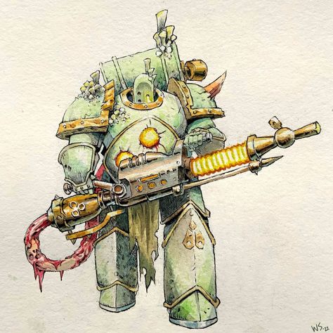 Willem Samuel on Instagram: “Watercolour in honour of the grandfather. Not perfect, but finished! #warhammmer #warhammer40k #40k #deathguard #nurgle #plaguemarine…” Deathguard 40k, Nurgle 40k, Warhammer Primarch Art, Guardsmen Warhammer 40k, Warhammer Guardsman Art, Warhammer Guardsman, Warhammer Freeguild, Halo Flood, Father's Day Card Template