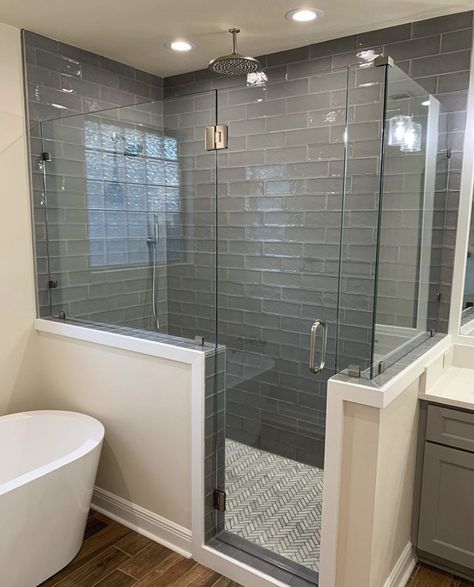 Small Bathroom Tub To Shower Conversion, Showers With No Doors, Bathroom With Walk In Shower Layout, Toilet Next To Shower Stall, Tub To Shower Conversion, Full Bathroom Remodel, House Bathrooms, Bathroom Inspiration Modern, Bathroom Redesign