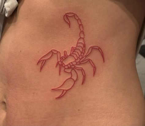 Red Ink Scorpion Tattoo, Scorpion Tattoo Red, Red Scorpion Tattoo, Scorpion Drawing, Tattoo Ideas Aesthetic, On Hand Tattoo, Heart Tattoo Ideas, Side Hip Tattoos, M Tattoos