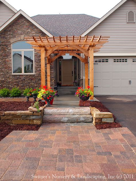 Front Door Pergola, Front Porch Pergola, Pergola Design Ideas, Cedar Arbor, Door Pergola, Diy Garden Landscaping, Vinyl Pergola, Cedar Pergola, Joist Hangers