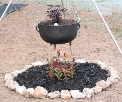 gothic garden diy | cauldron for a Gothic Garden! This is the centerpiece of the garden ... Garden Design Ideas On A Budget, Witchy Garden, Goth Garden, Gothic Garden, Witch Garden, Backyard Gardening, Black Garden, Unique Planter, Diy Garden Projects