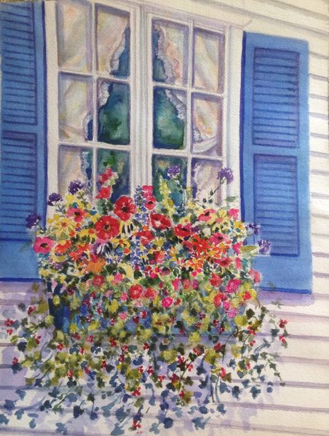 Watercolour Window, Watercolor Flowers Tutorial, Art Tutorials Watercolor, Watercolor Architecture, Watercolor Lessons, Window Boxes, Window Painting, Watercolor Inspiration, Window Box