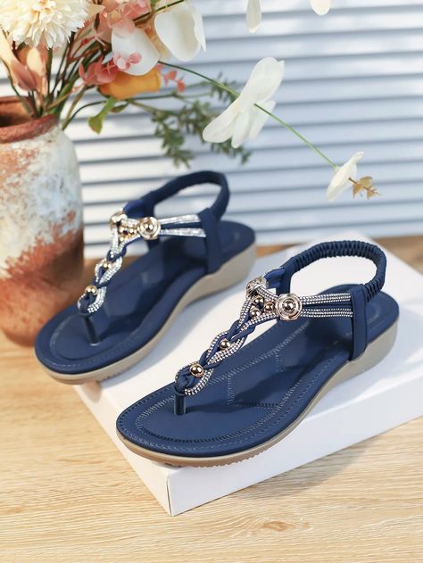 EMERY ROSE Fashionable Thong Sandals For Women, Rhinestone & Beaded Decor Slingback Flat Sandals | SHEIN USA French Style Outfits, Fashion Sandals Flat, Beaded Decor, Women Flat Sandals, Slingback Flats, Sandals For Women, Womens Sandals Flat, Casual Flats, Girls Headbands