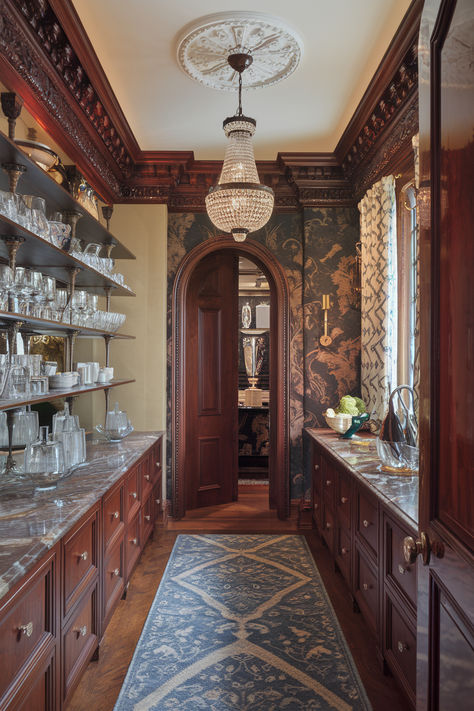 Butler Pantry Ideas You Will Adore Victorian Butlers Pantry, Butler Pantry Ideas, Victorian House Kitchen, Butler’s Pantry, Butlers Pantry, Pantry Ideas, Victorian Mansions, Spot It, Big Kitchen