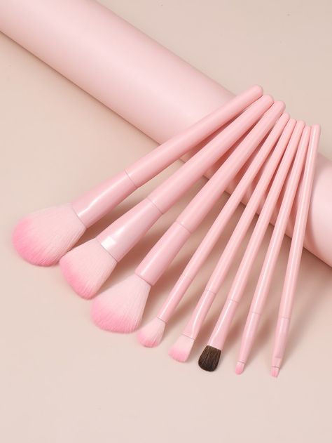 Pink  Collar  Wood   Embellished   Beauty Tools Pink Makeup Brushes Aesthetic, Pink Makeup Brush, Alat Makeup, Pink Cosmetics, Fashion Designing, Pink Collar, Pink Collars, Makeup Items, Makeup Brush Set