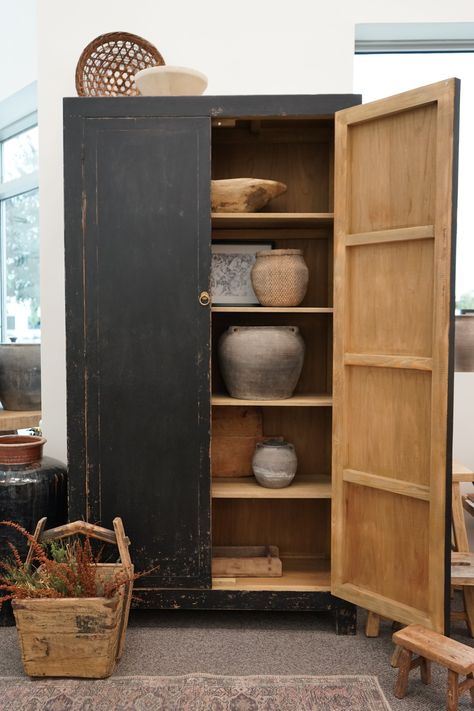 Tall Living Room Cabinet, Black Armoire, Rock Cottage, Pantry Designs, Armoire Diy, Wooden Armoire, Solid Wood Armoire, Rustic Furniture Design, Rustic Cabinet