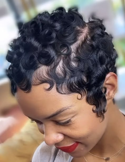 Curly Pixie Mohawk, Pixie Pin Curls, Finger Waves And Pin Curls, Short Curly Hair Inspiration, Tapered Natural Hair Cut, Finger Waves Short Hair, Black Hair Short Cuts, Short Hair Images, Natural Hair Short Cuts