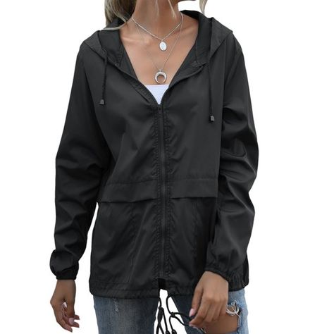 Alphatouch - Women Hooded Jacket Waterproof Drawstring Hiking Rain Jacket Outwear Outdoor Sports Coat Jacket - Walmart.com - Walmart.com Waterproof Rain Jacket, Raincoat Jacket, Hooded Rain Jacket, Polyester Jacket, Hoodie Cardigan, Hooded Raincoat, Raincoats For Women, Casual Cardigans, Waterproof Jacket