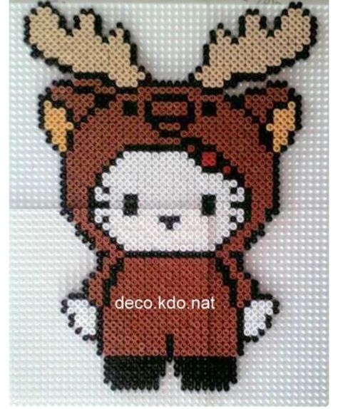 Hello kitty deer perler Christmas Perler Beads, Pony Bead Crafts, Perler Creations, Melty Bead Patterns, Pearl Beads Pattern, Pony Bead Patterns, Diy Perler Bead Crafts, Motifs Perler, Hama Beads Patterns