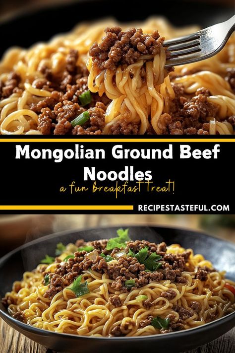 This flavorful Mongolian Ground Beef Noodles dish features savory ground beef tossed in a rich, slightly sweet sauce with tender linguine. It's an ideal choice for a quick and satisfying weeknight dinner! Hamburger Recipes For Dinner, Mongolian Ground Beef Noodles, Ground Beef Noodles, Mongolian Ground Beef, Beef Recipes Easy Dinners, Beef Stir Fry Recipes, Ground Pork Recipes, Pork Recipes For Dinner, Beef Noodles