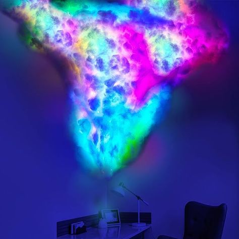 Huquary 3D Thundercloud LED Light Kit Cotton Cloud Music Sync Multicolor Changing Strip Light Atmosphere DIY Creative Thunder Cloud Lamp Wall Ceiling Light for Bedroom Gaming Room Party (1 Pcs, 16 Ft) - Amazon.com Wall Cloud, Cloud Ceiling, Black Bedroom Design, Cloud Lamp, Diy Clouds, Cotton Clouds, Korat, Cloud Lights, Wall Tattoo