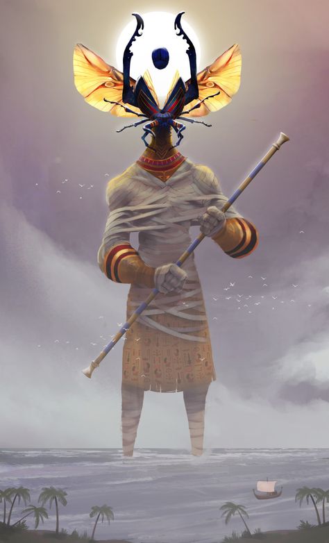 KHEPRI god of egypt, SIMON GOENEUTTE-LEFEVRE on ArtStation at https://www.artstation.com/artwork/WVGdX God Of Egypt, Egyptian Warrior, Egyptian Deity, Gods Of Egypt, Egyptian God, Fiction Idea, Egyptian Mythology, Alien Concept Art, Mythology Art