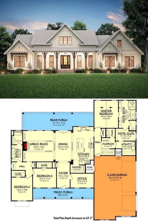 Smart House Plans, 5 Bedroom House Plans, Unique House Plans, Little House Plans, Farmhouse Floor Plans, Nice House, House Plans One Story, American Farmhouse, 4 Bedroom House Plans