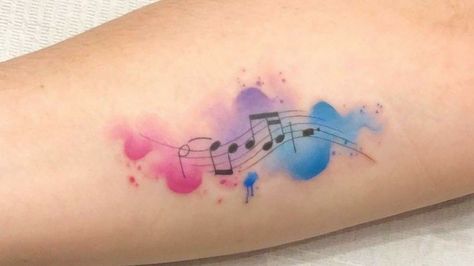 Watercolor Tattoo Music, Collar Tattoo, Small Watercolor Tattoo, Mandala Tattoo Sleeve, Music Notes Tattoo, Health Tattoo, Rainbow Tattoos, Band Tattoo Designs, Star Tattoo Designs