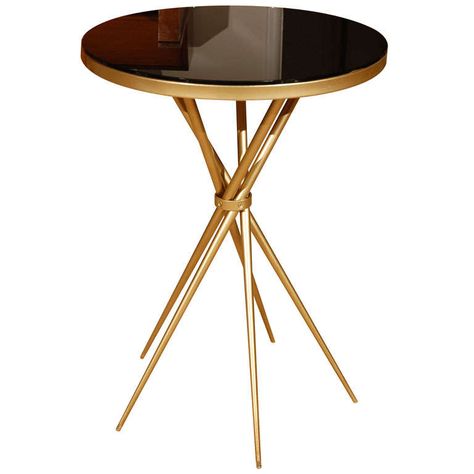 Art Deco Living Room Furniture, Black Glass Side Table, Glass Side Table, Art Deco Living Room, Brass Furniture, Verre Design, Brass Side Table, Glass Side Tables, Furniture Side Tables