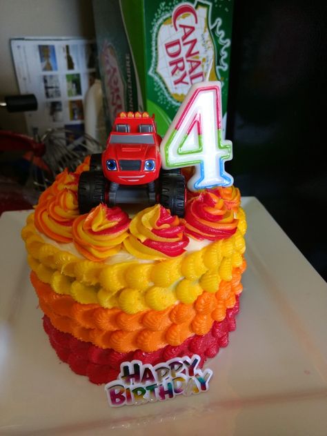 My DIY cake for my son's 4th birthday, blaze the monster machine! Blaze Birthday Cake Monster Trucks, Blaze Birthday Party Ideas Cakes, Blaze The Monster Machine Cake, Blaze Cakes For Boys, Blaze And The Monster Machines Birthday Cake, Blaze Monster Machine Cake, Blaze Party Ideas, Blaze Cake Ideas, Blaze Birthday Party Ideas