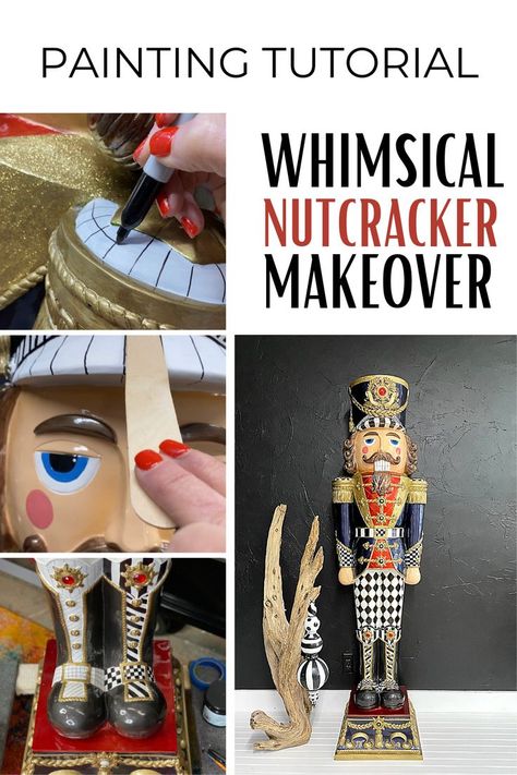 How To Repaint A Nutcracker, Mackenzie Childs Diy Tutorials How To Paint, Mackenzie Childs Nutcracker, Mckenzie Childs Christmas Ideas, Diy Mackenzie Childs Ideas, Nutcrackers Diy Paint, Diy Painted Nutcracker, Nutcracker Painting Ideas, Painted Nutcracker Diy