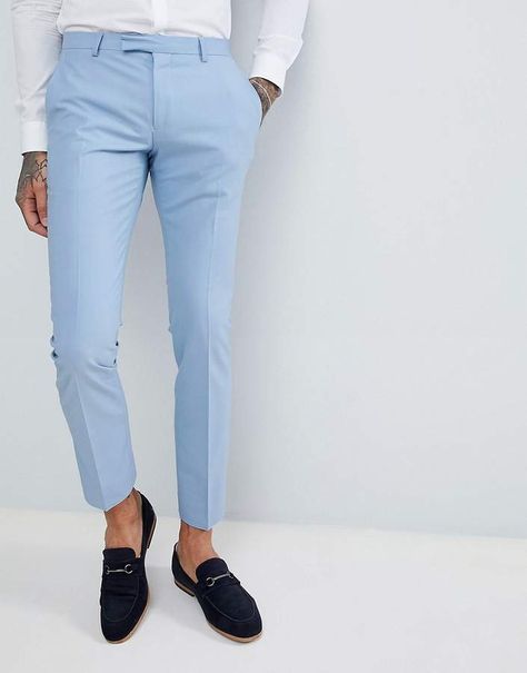 Twisted Tailor wedding super skinny suit pants in light blue Light Blue Pants Men Outfits, Light Blue Dress Pants Outfit Men, Blue Suit Pants Men Outfits, Light Blue Pants Outfit, Blue Pants Outfit Men, Light Blue Dress Pants, Senior Breakfast, Formal Pant For Men, Blue Pants Outfit