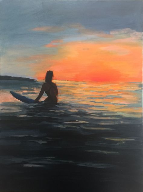 Moana Painting, Surfer Painting, Sunset Surfing, Surf Painting, Painting Sunset, Canvas For Beginners, Evening Sunset, Arte Inspo, Surf Art