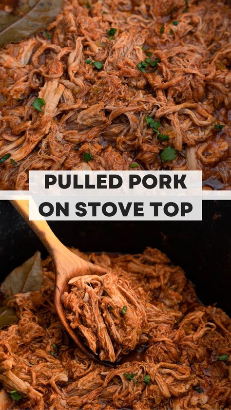 This pulled pork on stove top is a budget-friendly recipe, that is super tasty and always a crowd favourite. Made with a homemade BBQ sauce, it is healthy & easy to make. Ideal for batch cooking, to freeze portions, and to have leftovers for the entire week. Gluten-free & dairy-free Pulled Pork Recipes Stovetop, Pulled Pork Skillet, Pulled Pork Barbeque Recipes, Pulled Pork On Stove Top, Pork Shoulder Recipes Stove Top, Stove Top Pulled Pork, Stovetop Pulled Pork, Pulled Pork Stove Top Recipes, Pulled Pork Stove Top