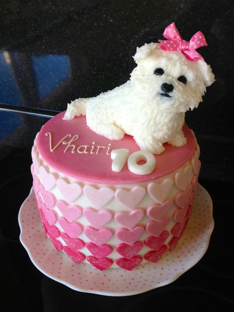 OMG!!! I want this to be my next birthday cake! Pink Dog Birthday Cake, Maltese Cake, Puppy Birthday Cake, Puppy Birthday Cakes, Nursing Cake, Whiskey Cake, Inside Cake, Gus Gus, Puppy Cake