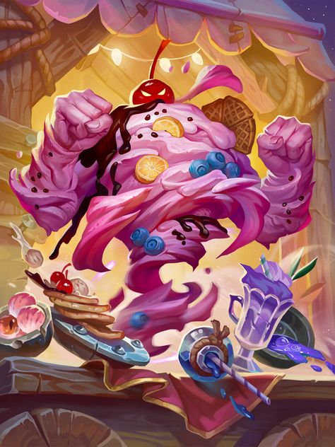 Food Monster Concept Art, Candy Monster Art, Monster Food Art, Food Character Design, Candy Dragon, Cyclone Art, Hearthstone Artwork, Monster Food, Monster Concept Art