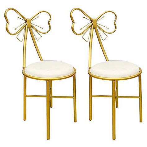 Cute Vanity Chairs, Vanity Chair Ideas, Bathroom Vanity Chair, Makeup Chairs, Pink Girls Bedroom Decor, Bow Chair, Gold Dining Chairs, Dressing Chair, Dressing Stool