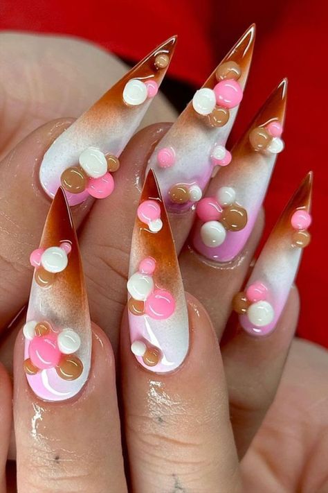 Indulge in sweet nostalgia with Neapolitan-inspired nails by @nailzz_by_kat, featuring 3D beads reminiscent of white chocolate and pink hues, capturing the essence of this beloved ice cream treat. Craving a nail makeover? Your journey begins at nailustrous.com! Dive into our article for a wealth of captivating nail art ideas and transform your nails into works of art! Nail Makeover, 3d Beads, Ice Cream Nails, 3d Nail Designs, Neapolitan Ice Cream, Inspired Nails, Cream Nails, Ice Cream Treats, 3d Nail