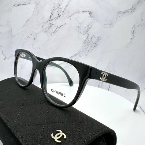 Chanel Glasses Frames Black Acetate Gold Metal Crystal CC Logo 49-19-140mm Case Chanel Glasses Frames, Glasses Inspo, Chanel Glasses, Chanel Accessories, Short Styles, Cc Logo, Glasses Frames, Sunnies, Gold Metal