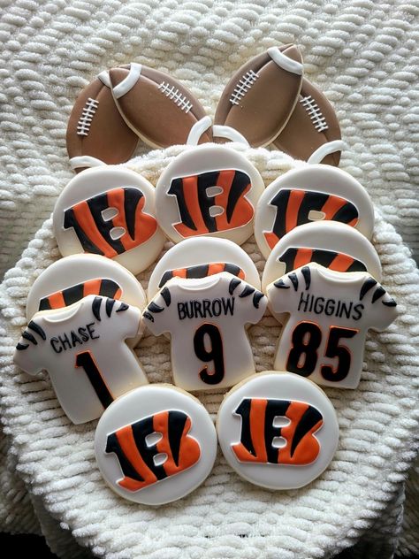 Bengals Birthday Party Ideas, Cincinnati Bengals Birthday Party, Bengals Party, Bengals Birthday Party, Bengals Football Party, Bengals Cookies Decorated, Bengals Theme Party, Cincinnati Bengals Cookies, Bengals Cookies