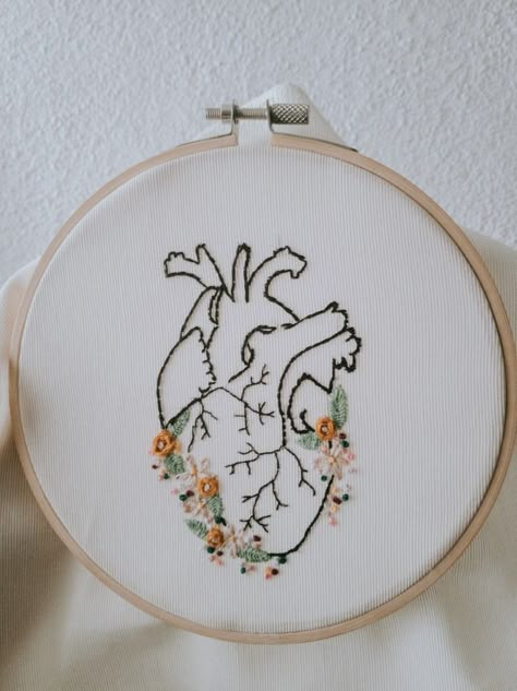 Medicine Embroidery Patterns, Anatomical Heart Embroidery Pattern, Realistic Heart Embroidery, Real Heart Embroidery, Anatomic Heart Embroidery, Anatomy Embroidery Patterns, Human Heart Embroidery, Medicine Embroidery, Nursing Embroidery