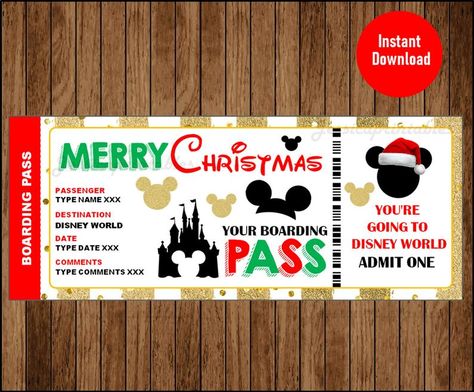 Christmas Surprise Trip Ticket to Disney World Disneyland | Etsy Printable Vouchers, Disney Merry Christmas, Disney Surprise, Printable Tickets, Disney Tickets, Disney World Tickets, Unicorn Valentine, Christmas Surprise, Merry Christmas Images