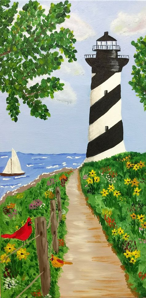 Beginners Painting, Acrylic Painting Inspiration, Acrylic Ideas, Painting Ideas For Beginners, Acrylic Painting Ideas, Lighthouse Painting, Simple Canvas Paintings, Easy Canvas Painting, Acrylic Painting For Beginners