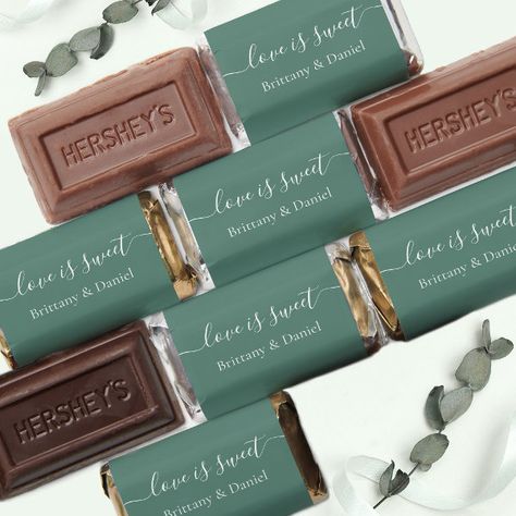 Calligraphy Love Is Sweet Wedding Eucalyptus Green Hershey's Miniatures Calligraphy Heart, Calligraphy Love, Sage Green Baby Shower, Chocolate Candy Bars, Wedding Mint, Wedding Mint Green, Hershey Miniatures, Hershey's Chocolate, Candy Wedding Favors