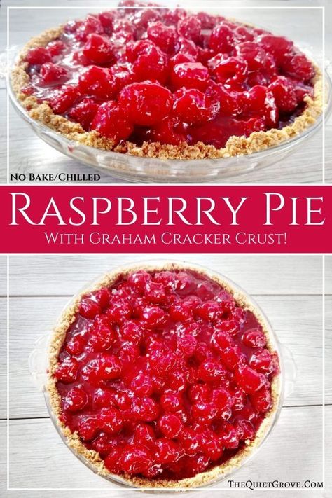 Tart meets sweet in this easy to make chilled no-bake Raspberry Pie in a cinnamon graham cracker crust. It's so good you'll want to make a double batch. #PieRecipe #NpBakePie #ChilledPie #BerryPie #RaspberryPie Fresh Raspberry Pie, Cinnamon Graham Cracker Crust, Raspberry Pie Recipe, Pie With Graham Cracker Crust, Chocolate Avocado Brownies, Strawberry Oatmeal Bars, Blueberry Crumble Bars, Raspberry Pie, Raspberry Cream