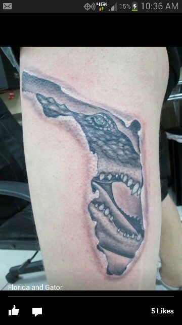 Florida gator Florida Gator Tattoo Ideas, Florida Gators Tattoo, Florida Gator Tattoo, Gator Tattoo, Florida Tattoo, Neat Tattoos, Florida Gators Logo, State Tattoos, Florida Tattoos