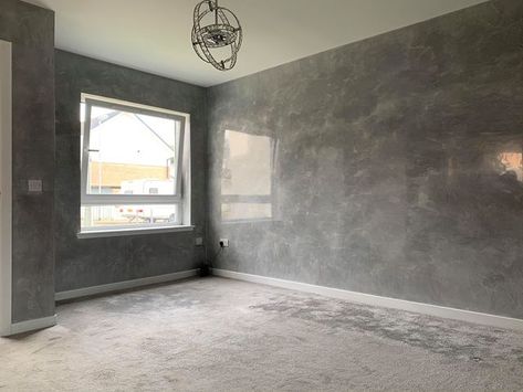 Venetian Plastering Glasgow - Venetian plaster grey room - KMac Plasterers Venetian Plastering, Meditation Bedroom, Plaster Wall Texture, Polished Cement, Venetian Plaster Walls, Venetian Art, Polished Plaster, Accent Wall Designs, Accent Walls In Living Room