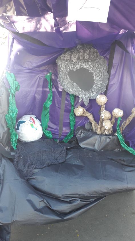 Trunk Or Treat Ursula, Trunk Or Treat Disney Villains, Ursula's Lair Set Design, Poor Unfortunate Souls Diy, Ursula Trunk Or Treat, Ursulas Lair, Ursula Trunk Or Treat Ideas, Little Mermaid Trunk Or Treat Ideas, Little Mermaid Trunk Or Treat