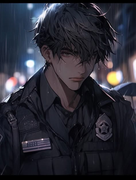 Police Man Character Design, Police Anime Art, Anime Buissnes Man, Police Oc Male, Police Officer Anime Guy, Police Character Design Male, Police Anime Guy, Police Aesthetic Uniform, Police Officer Character Design