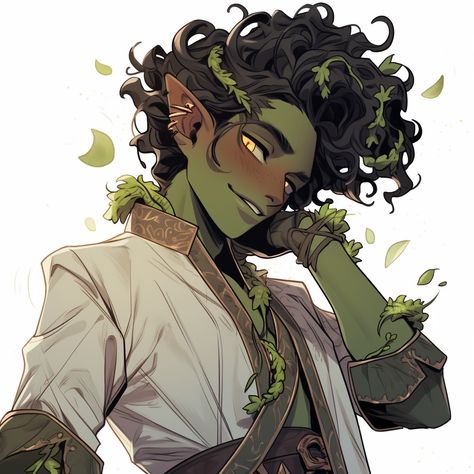 Plant Humanoid Male, Male Gorgon Character Design, Goblin Oc Male, Dnd Goblin Male, Plant Person Character, Verdan Dnd, Male Goblin Art, Half Orc Dnd, Goblin Character Art