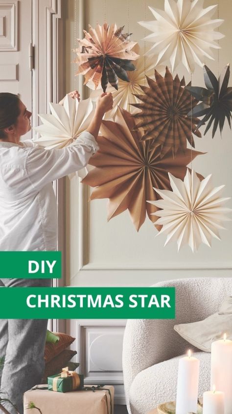 Experience the joy of holiday crafting with our DIY paper stars tutorial. Transform ordinary materials into magical Christmas decorations. Get creative and make your home merry and bright! 🎄✨ #ChristmasDecor #DIYChristmas #ChristmasCrafts #PaperStars #HolidayDecor #FestiveCrafting #HandmadeDecor #UpcycledCrafts #DIYIdeas #ChristmasMagic Paper Stars Tutorial, Diy Christmas Paper Decorations, Magical Christmas Decorations, Christmas Cards Handmade Diy, Scandinavian Holiday Decor, Diy Christmas Paper, Diy Christmas Star, Church Christmas Decorations, Christmas Decor Trends