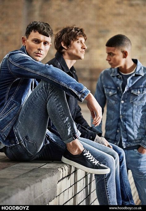 All Denim Outfit Men, All Denim Outfits, Streetwear Couple, Denim Outfit Men, Teamwork Makes The Dream Work, Men Fashion Photoshoot, Men's Denim Style, Mens Photoshoot Poses, Jack And Jones