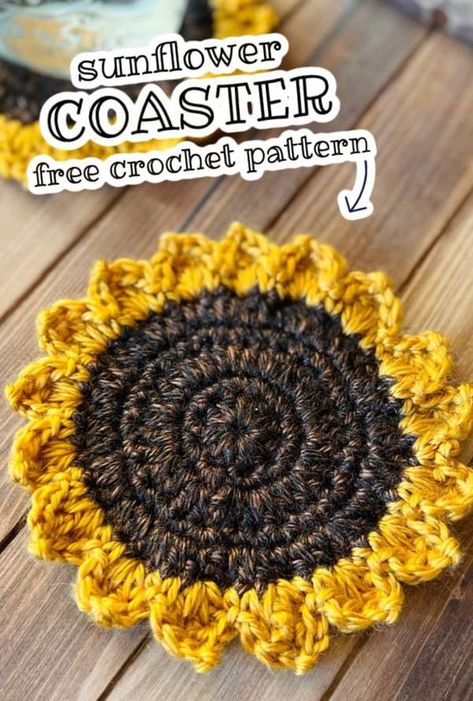 crochet sunflower coaster Crocheted Sunflower Coasters Pattern Free, Sunflower Crochet Coaster Pattern, Free Crochet Sunflower Coaster Pattern, Sunflower Pattern Crochet, Sunflower Coasters Crochet Free Pattern, Coaster Crochet Pattern Free, Crochet Sunflower Pattern Free, Crochet Sunflower Coaster Pattern, Sunflower Coaster Crochet